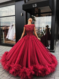 Red Tulle Appliques Ball Gown Prom Dress, Sweet 16 Dresses,Quinceanera Dresses PFP0339