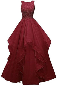 Pretty Burgundy Long Ball Gown Beading Prom Dresses PFP1242