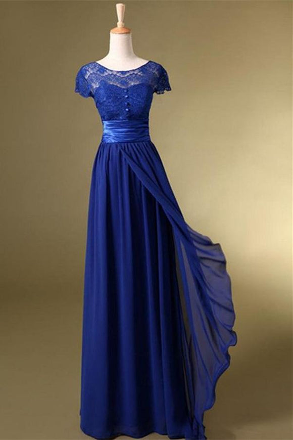 Newest Charming Royal Blue lace Chiffon Prom Dresses PFP1243