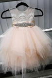 Promfast Cute Tulle Jewel Neckline Cap Sleeve Beading Flower Girl Dresses With Lace Appliques PFF0001