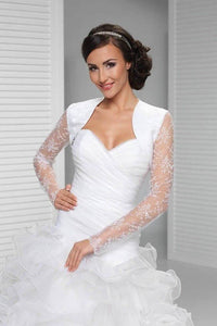 Cheap Sheer Tulle Long Sleeve Embroidery White Wedding Jacket, Bridal Jacket PFSW0002