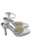 Ankle Strap Beading High Heel White Comfy Satin Party Shoes