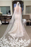Ivory Lace Edge Chapel Length Wedding Veils, Bridal Veil