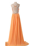 Spaghetti Straps Simple Modest Orange Backless Cheap Prom Dresses For Teens PFP1248