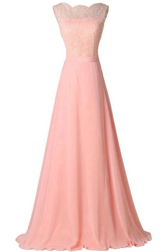 Blush Pink Lace Elegant Charming Formal Chiffon Prom Dresses PFP1250