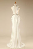 Charming Elegant White Halter Beaded Chiffon Long Prom Dresses PFP1254