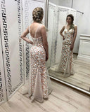 Mermaid Flowers V Neck Prom Dresses, Fashion Long Evening Dress PFP0525