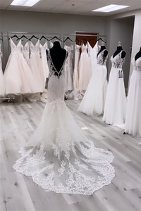 Promfast Beautiful V Neck Long detachable train Wedding Dresses, Bridal Dresses PFW0492
