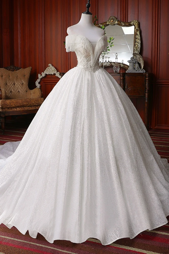 Promfast Pretty Off The Shoulder Ball Gown Beading Wedding Dresses Modest Bridal Gown PFW0548
