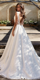 Promfast Rustic Lace Wedding Dress V neck Backless Wedding Dress for Sale PFW0553
