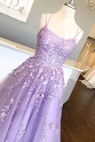 Promfast A Line Tulle Yellow Spaghetti Straps Prom Dresses with Appliques, Party Dress PFP2014