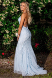 Promfast Blue Lace Prom Dresses Long, Evening Dress, Dance Dress, Graduation School Party Gown PFP2051