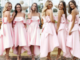 Promfast Pink Strapless Asymmetric Satin Bridesmaid Dresses, Cheap Bridesmaid Dresses for Sale PFB0164