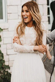Promfast Vintage Long Sleeve Ivory Lace Chiffon Scoop Wedding Dresses Country Wedding Gowns PFW0599