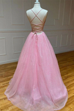 Promfast Chic A line Spaghetti Straps Sparkly Prom Dress Tulle Evening Dress PFP2112