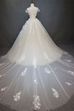 Promfast Chic Ball Gown Off The Shoulder Applique Prom Dress Tulle Wedding Dress PFW0611
