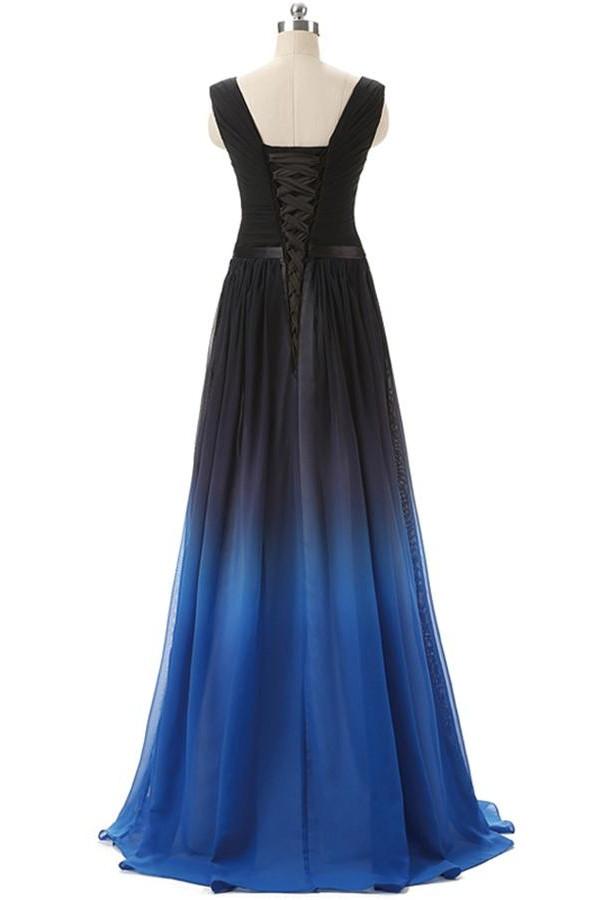 Black And Royal Blue Gradient Ombre Chiffon Back Up lace Prom Dresses Promfast Black And Royal Blue Gradient Ombre Chiffon Back Up lace Prom Dresses Promfast