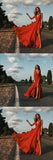 Red Sexy Simple Deep V neck Side Split Chiffon Prom Dresses PFP0353