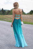 Real Beauty Peacock Green Gradient Ombre Chiffon Prom Dresses PFP1259