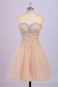 Back Up Lace Beaded Blush Pink Sweetheart Homecoming Dresses PFP1261