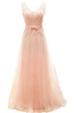 Charming Long Blush Pink Lace Elegant A-line Prom Dresses PFP1266