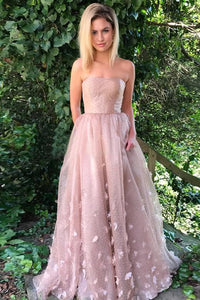 Princess Strapless A Line Dusty Pink Long Formal Prom Dress Evening Dress PFP0361