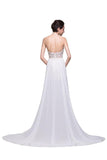 Lace Long Chiffon White Halter Open Back Prom Dresses PFP1270