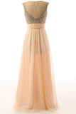 Long Beaded A-line Open Back Elegant Prom Dresses PFP1272