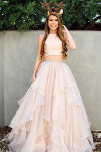 New Two Piece A-line Floor-length Long Puffy Prom Dress With Ruffles PFP0372