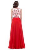 A-line Long Red Beaded Chiffon Prom Dresses PFP1274