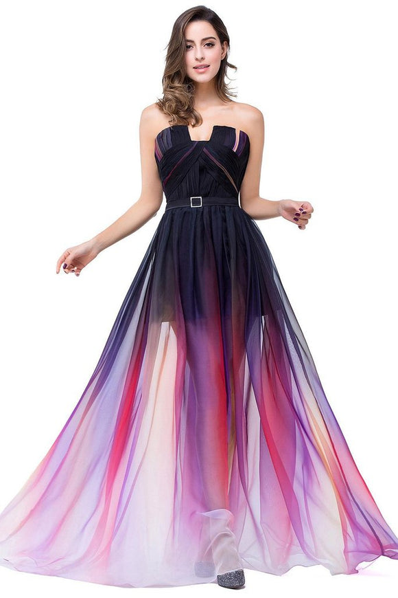 Open Back Long Gradient Chiffon Modest Prom Dresses PFP1275