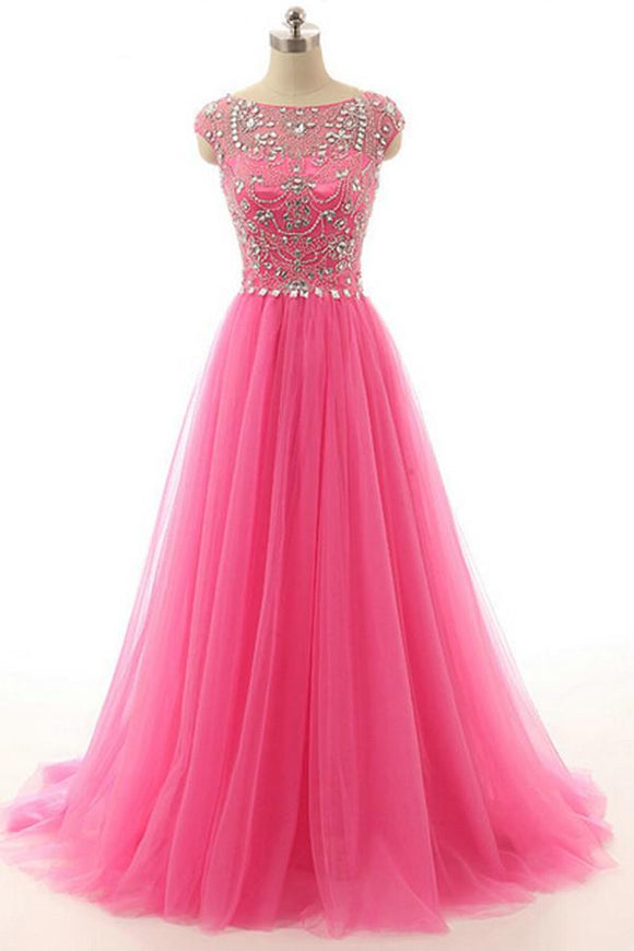 Hot Pink Beaded Long Zipper Modest Evening Prom Dresses PFP1280 Promfast Hot Pink Beaded Long Zipper Modest Evening Prom Dresses PFP1280 Promfast