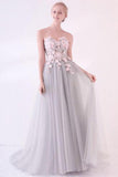 Grey Long Applique Tulle Evening Dress Sweetheart Formal Prom Dress PFP0378