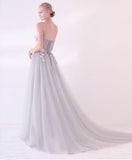 Grey Long Applique Tulle Evening Dress Sweetheart Formal Prom Dress PFP0378