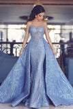 Elegant Sweetheart Mermaid Prom Dress With Detachable Train,Fashion Blue Evening Dresses PFP0379