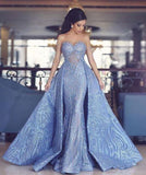 Elegant Sweetheart Mermaid Prom Dress With Detachable Train,Fashion Blue Evening Dresses PFP0379