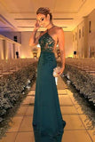 Fashion Dark Green Sheath Beading Sleeveless Long Prom Dresses PFP0383