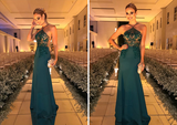 Fashion Dark Green Sheath Beading Sleeveless Long Prom Dresses PFP0383