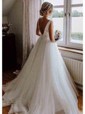Simple Modest Wedding Gowns With Bownot Cheap Tulle Backless Wedding Dress PFW0022