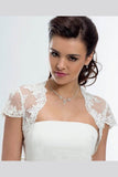 Cap Sleeve Lace Bolero Jacket Ivory Lace Bridal Top, Cheap Lace Appliques Wedding Jacket PFSW0011