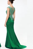 Green Lace Beaded See Through Mermaid Sexy Prom Dresses PFP1293