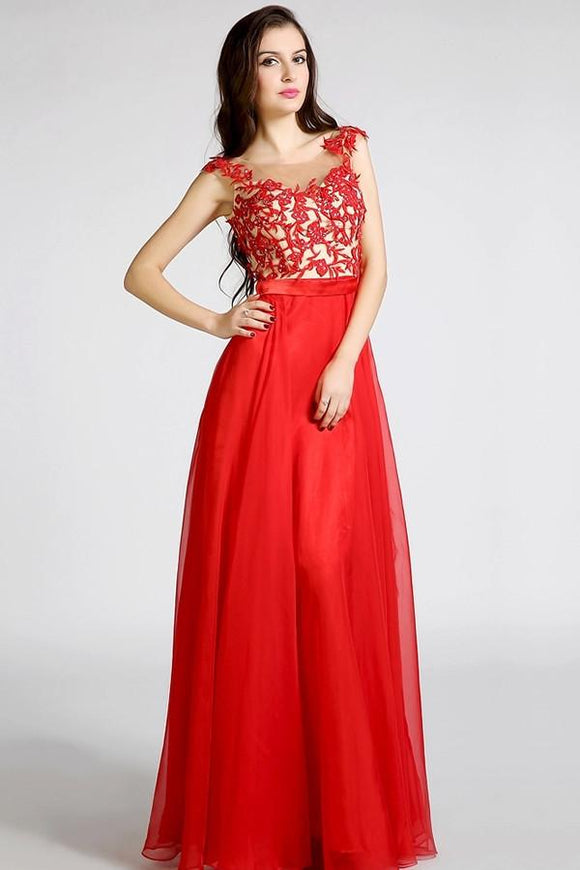 Open Back Red Long Lace Beaded Prom Evening Dresses PFP1296