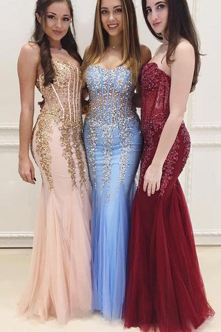 Long Cheap Sweetheart Prom Dress,See Through Mermaid Sexy Evening Party Dresses PFP0402