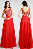 Open Back Red Long Lace Beaded Prom Evening Dresses PFP1296