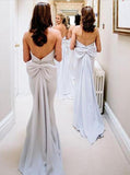 Simple Strapless Grey Satin Cheap Long Bridesmaid Dresses PFB0097