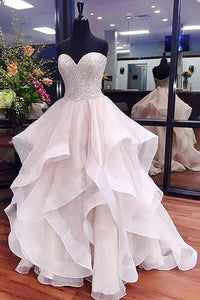 Gorgeous A-Line Sweetheart Ruffles Puffy Prom Dress with Beading PFP0403