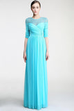 Real Nice Light Sky Blue Chiffon Half Sleeves Prom Dresses PFP1297