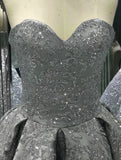 Sweetheart Gray Sleeveless Long Ball Gown Shiny Sequin Prom Dresses PFP0405