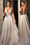Sparkly Deep V Neck Wedding Dress Bridal Gown,Sequin Prom Dresses PFW0027