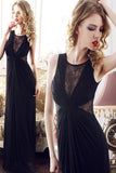 Elegant Chiffon Long Black Lace Simple Prom Dresses PFP1303